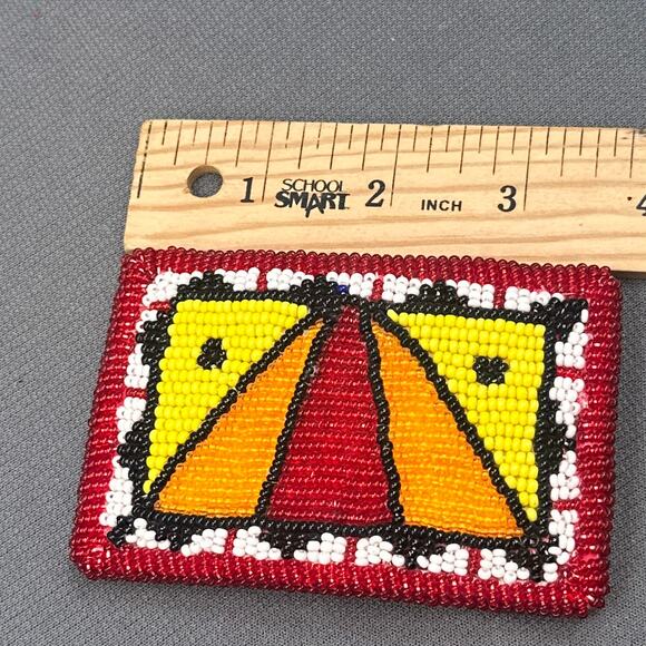 VTG Handmade Native American Beaded Belt Buckle Red Yellow Orange Pow Wow Boho - Picture 14 of 14